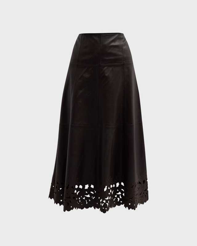 Leather Cutout Midi Skirt